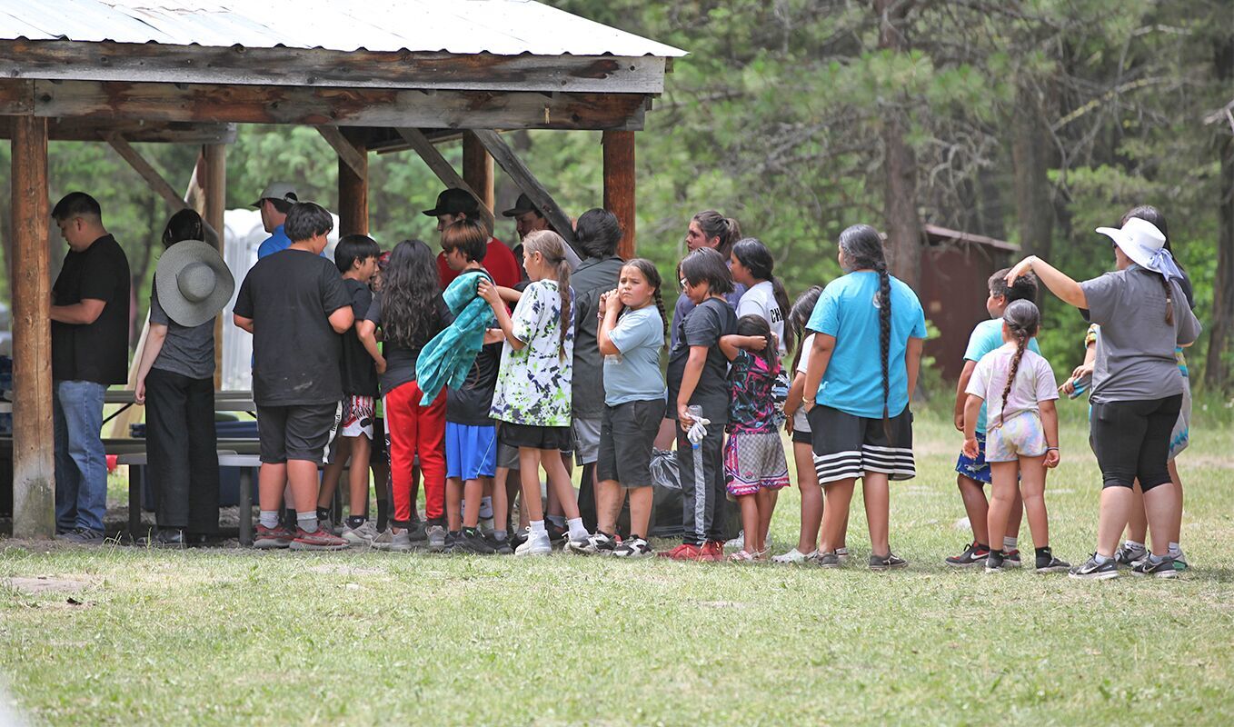 Hungry campers line up.